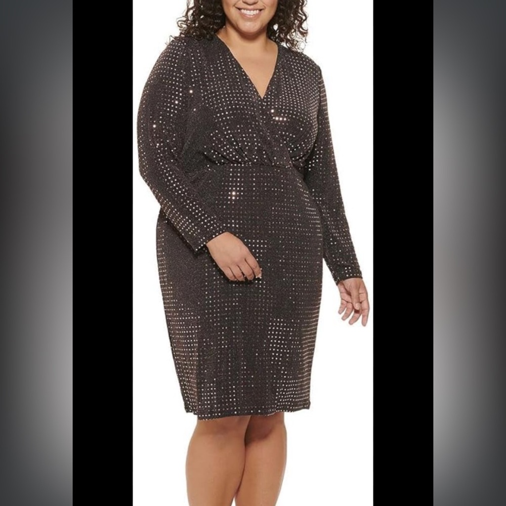 Calvin Klein Black Sequin Dress with Dolman Sleeves